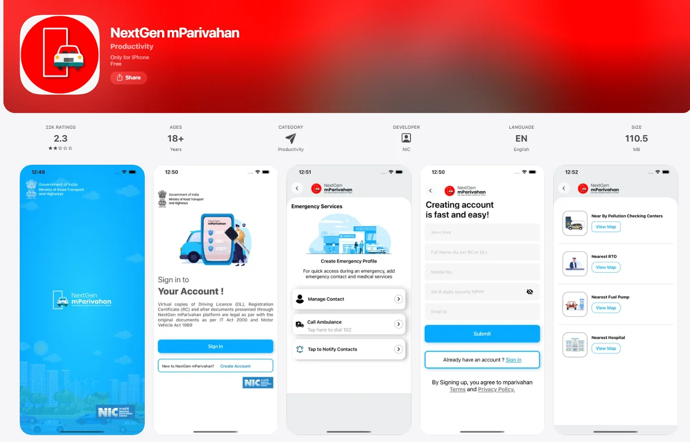 Open the Apple App Store for mParivahan